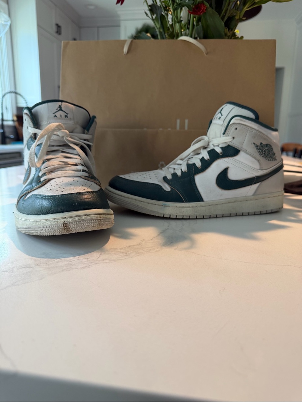 Nike Air Jordan 1 Mid Men's Sneakers - White & Dark Green